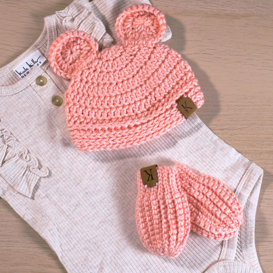 Hat + Mittens Set - Peach